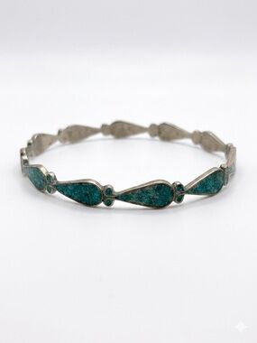 Sterling Silver Turquoise Teardrop Link Bracelet —Vintage Taxco Sterling Silver